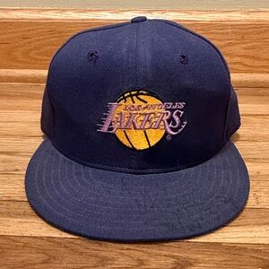 Vintage 80s Los Angeles Lakers NBA Basketball Wool New Era Pro Fitted Hat Signed